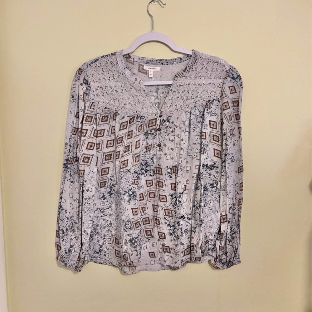 Maurices Geometric Print Blouse - Gray and Brown